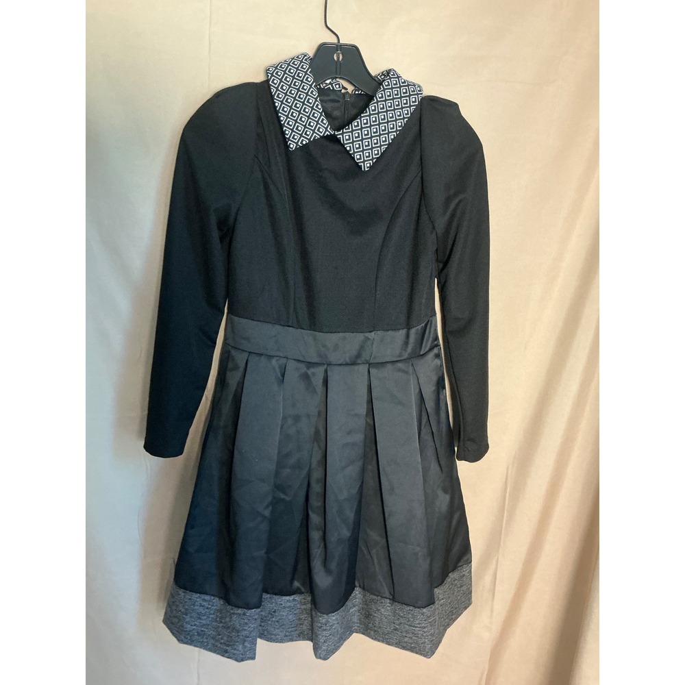 Andy Home Fit and Flare Dress youth  Small Black Excellent Geometric Collar Mod